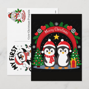 Cute Christmas Penguin Clipart Digital Art Graphic Holiday Postcard