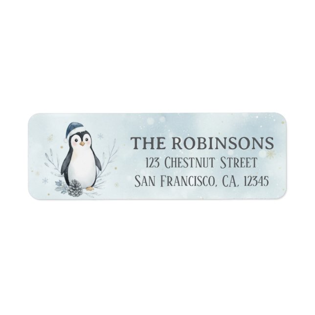 Cute Christmas Penguin Custom Christmas Label (Front)