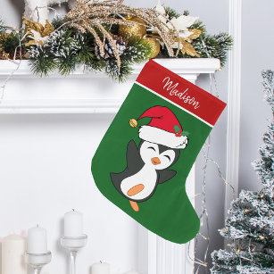 Cute Christmas Penguin Custom Large Christmas Stocking