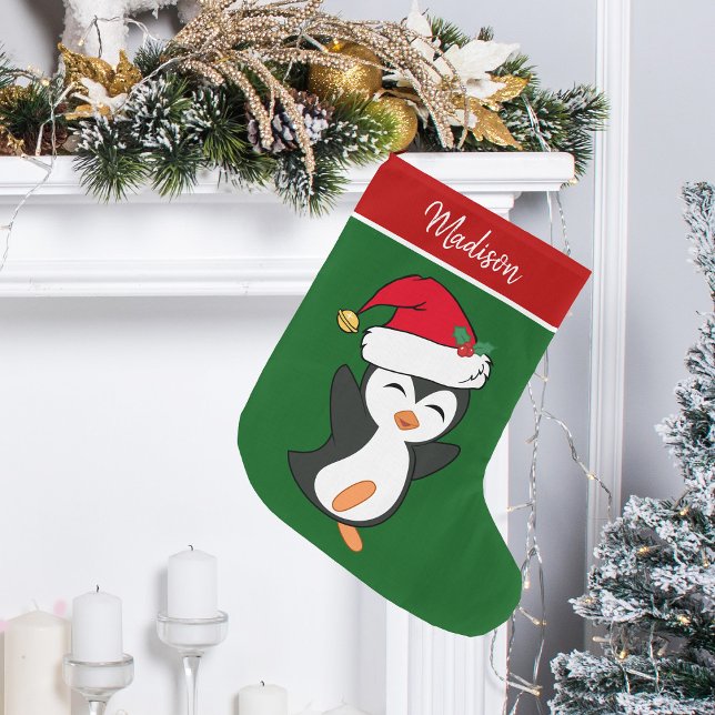 Cute Christmas Penguin Custom Large Christmas Stocking (Creator Uploaded)