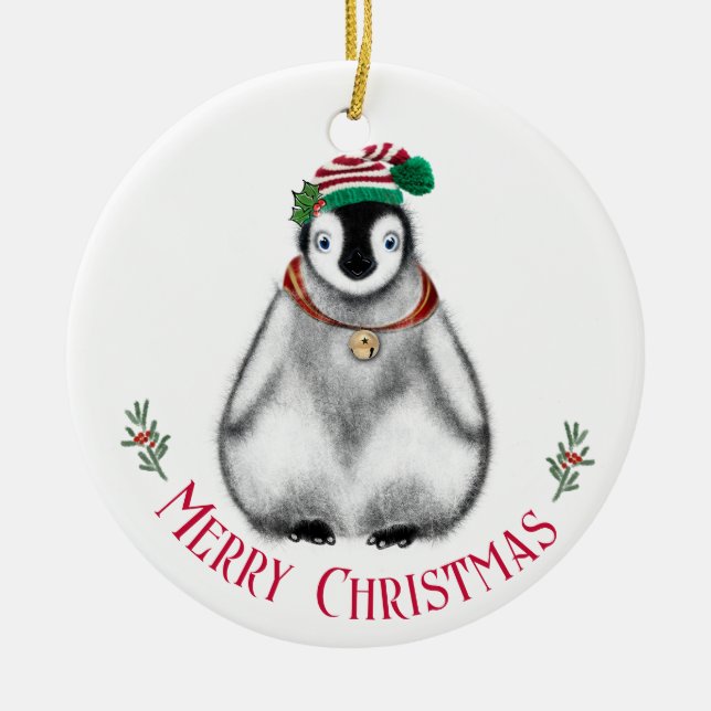 Cute Christmas Penguin , festive Arctic animal  Ceramic Ornament (Front)