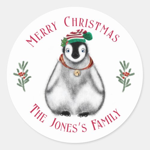 Cute Christmas Penguin  festive Arctic animal   Classic Round Sticker