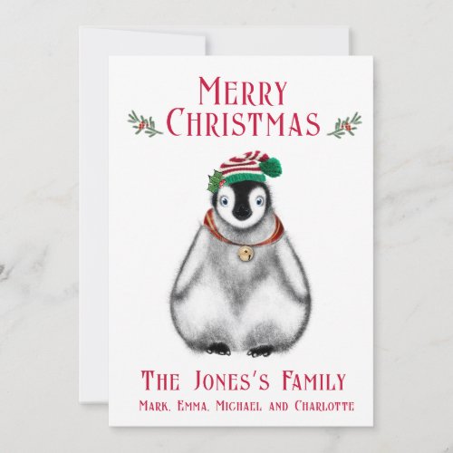 Cute Christmas Penguin  festive Arctic animal  Holiday Card