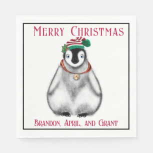 Cute Christmas Penguin , festive Arctic animal   Napkins