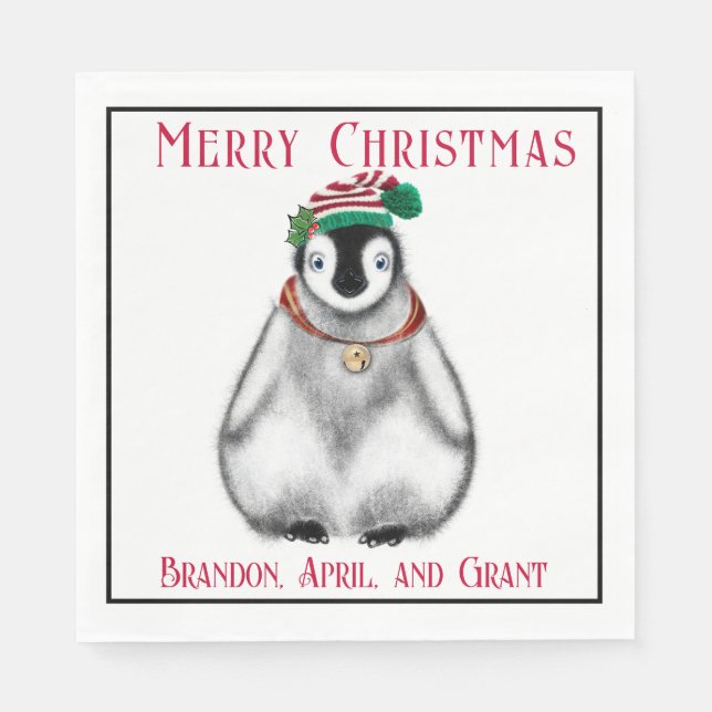 Cute Christmas Penguin , festive Arctic animal   Napkins (Front)