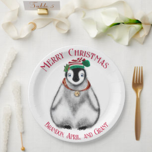 Cute Christmas Penguin , festive Arctic animal    Paper Plates