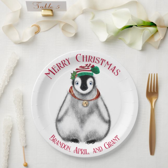 Cute Christmas Penguin , festive Arctic animal    Paper Plates (Wedding)