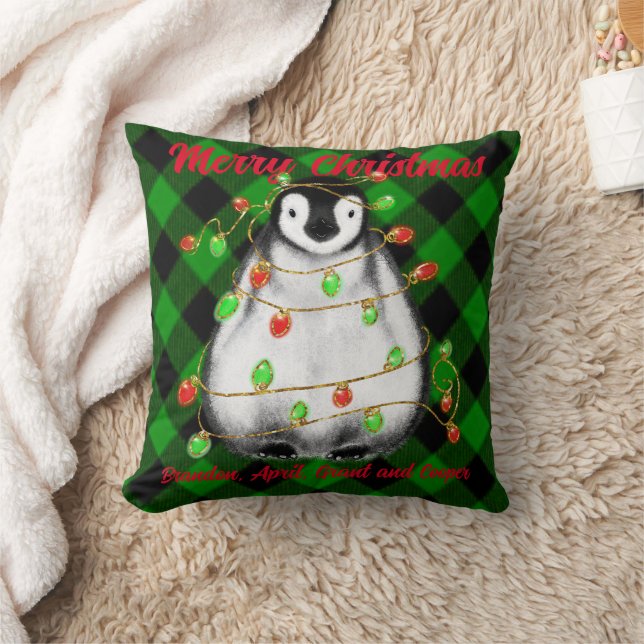 Cute Christmas Penguin festive Arctic animal  Throw Pillow (Blanket)