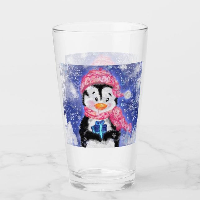 Cute Christmas Penguin Glass (Front)