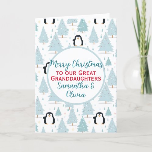 Cute Christmas Penguin Great Granddaughter Holiday Card