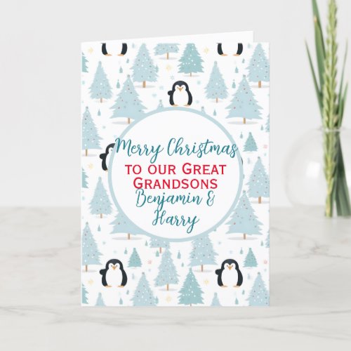 Cute Christmas Penguin Great Grandson  Holiday Card
