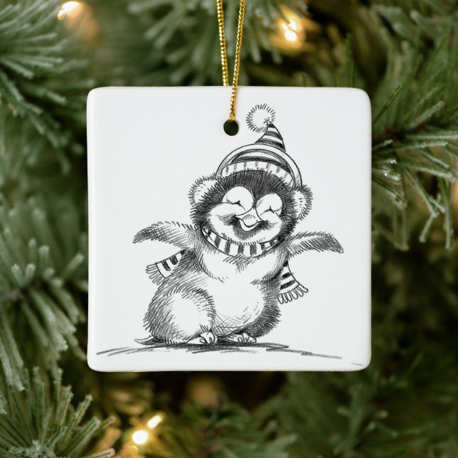 Cute Christmas Penguin, Happy Baby Bird Ceramic Ornament (Tree)