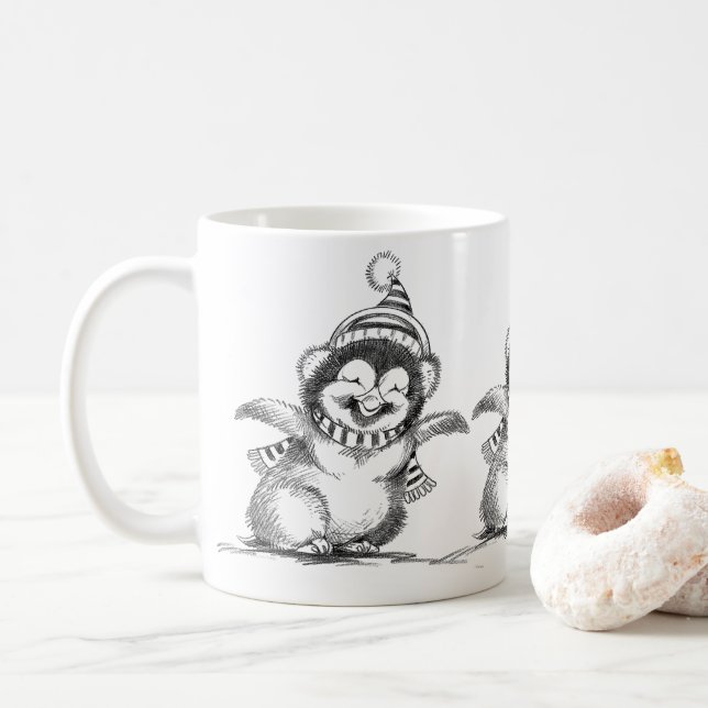 Cute Christmas Penguin, Happy Baby Bird Coffee Mug (With Donut)