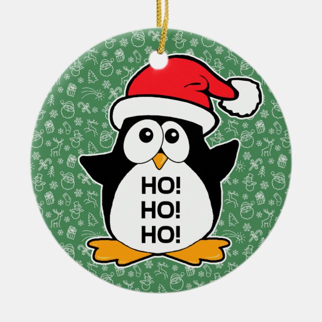 Cute Christmas Penguin Ho Ho Ho Ceramic Ornament (Front)