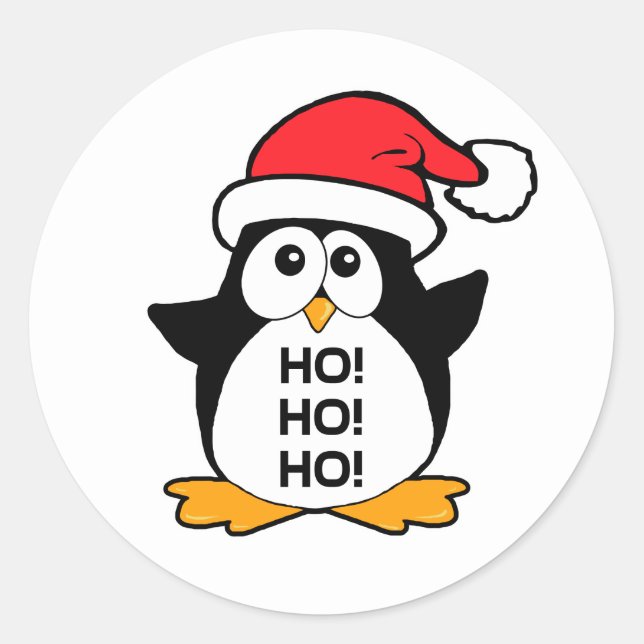 Cute Christmas Penguin Ho Ho Ho Classic Round Sticker (Front)