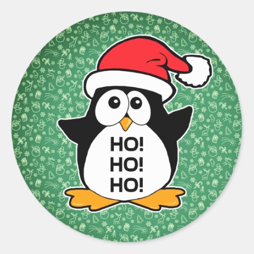 Cute Christmas Penguin Ho Ho Ho Classic Round Sticker