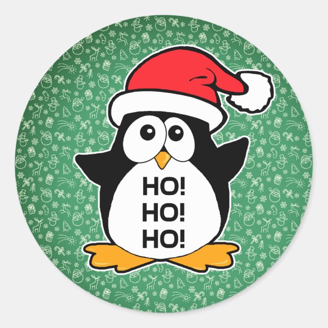 Cute Christmas Penguin Ho Ho Ho Classic Round Sticker (Front)