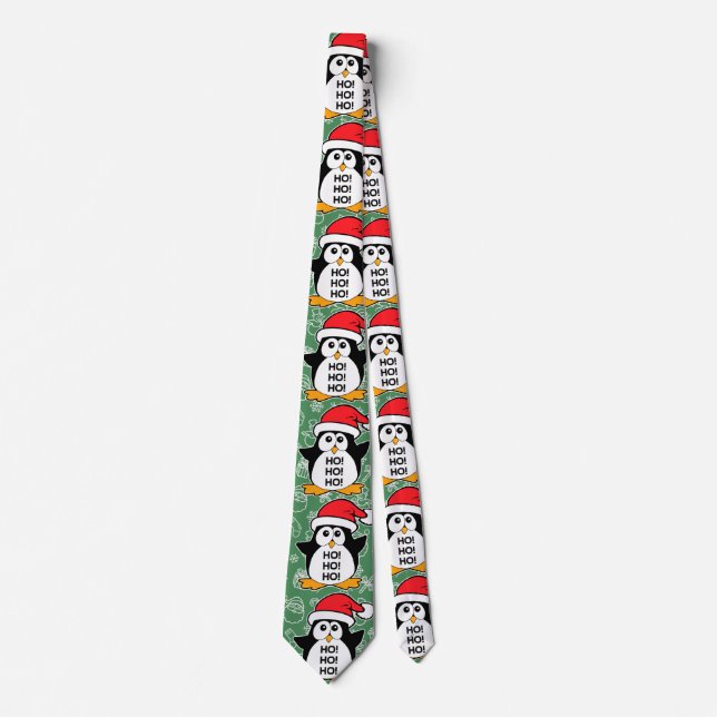 Cute Christmas Penguin Ho Ho Ho Tie (Front)