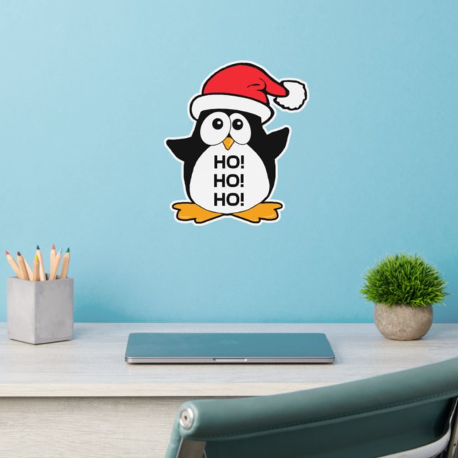 Cute Christmas Penguin Ho Ho Ho Wall Decal (Home Office 2)