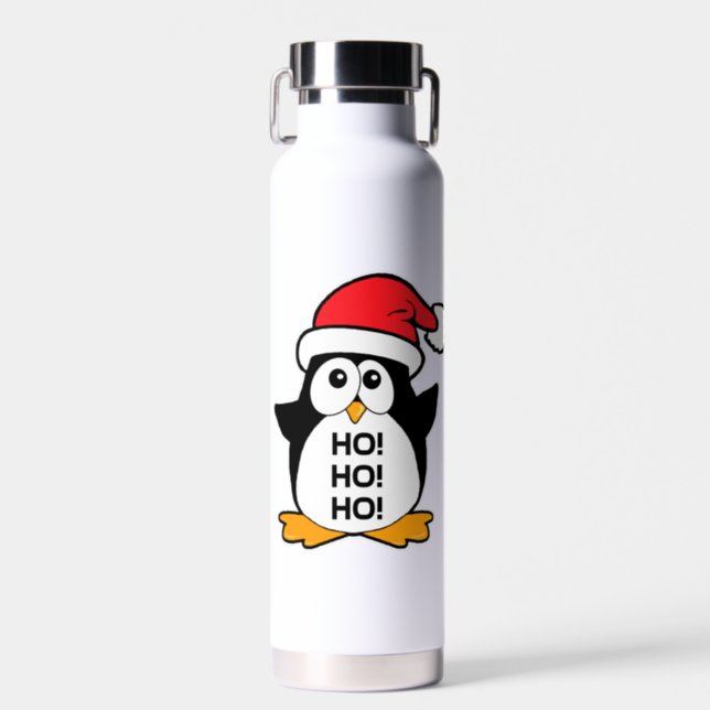 Cute Christmas Penguin Ho Ho Ho Water Bottle (Front)