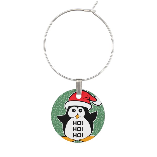 Cute Christmas Penguin Ho Ho Ho Wine Charm (Front)