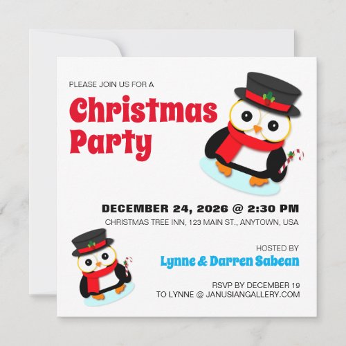 Cute Christmas Penguin Holiday Party Invitation