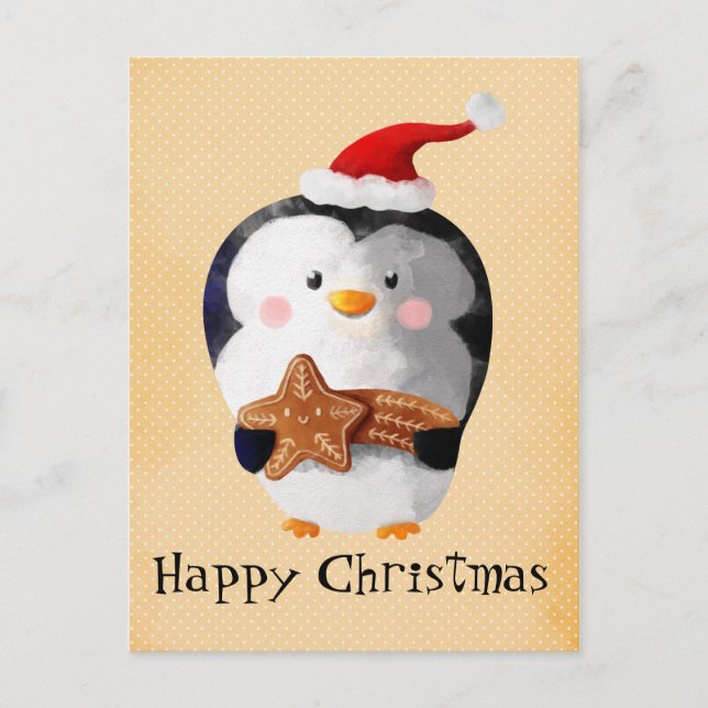 Cute Christmas Penguin Holiday Postcard (Front)