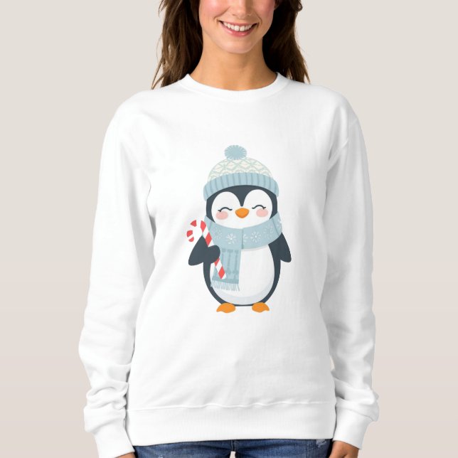 Cute Christmas Penguin Illustration  Sweatshirt (Front)
