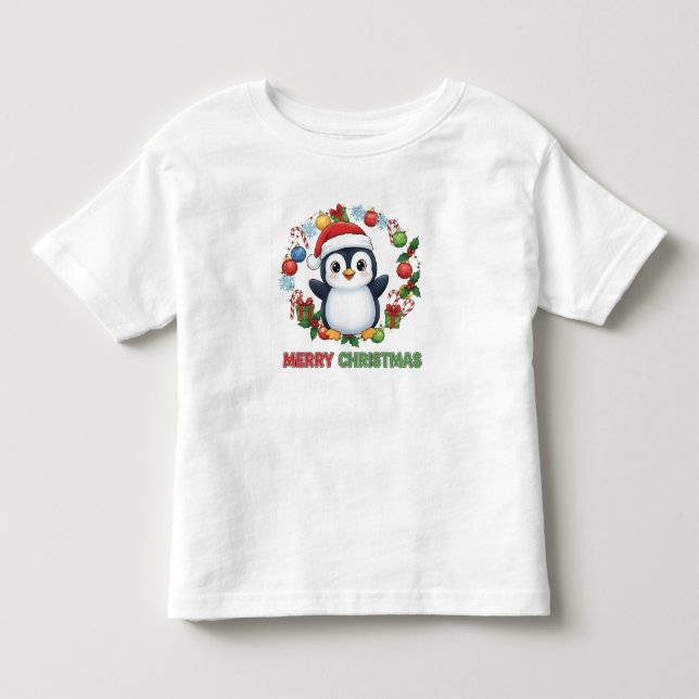 Cute Christmas Penguin Illustration  Toddler T-shirt (Front)