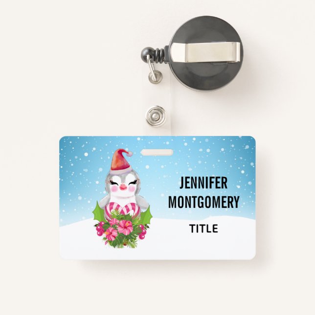 Cute Christmas Penguin in Santa Hat Badge (Back with Retractable)