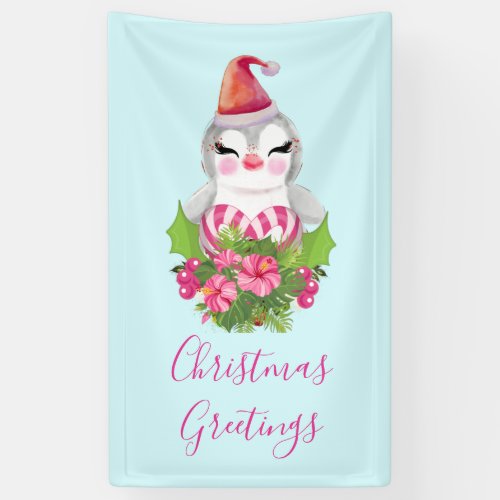 Cute Christmas Penguin in Santa Hat Banner