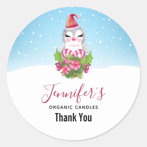 Cute Christmas Penguin in Santa Hat Business Classic Round Sticker