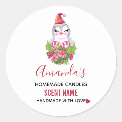 Cute Christmas Penguin in Santa Hat Candle Classic Round Sticker