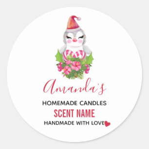 Cute Christmas Penguin in Santa Hat Candle Classic Round Sticker