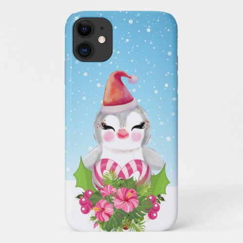 Cute Christmas Penguin in Santa Hat iPhone 11 Case