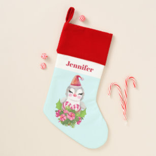 Cute Christmas Penguin in Santa Hat Christmas Stocking