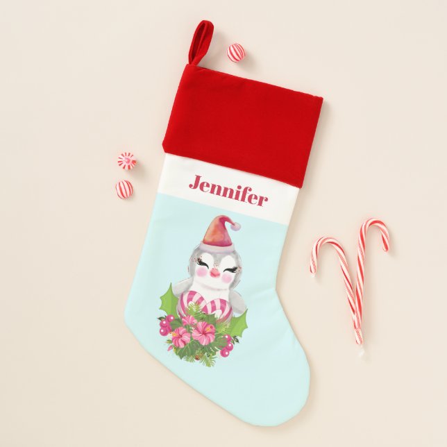 Cute Christmas Penguin in Santa Hat Christmas Stocking (Front)