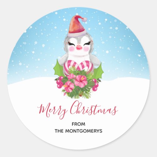 Cute Christmas Penguin in Santa Hat Classic Round Sticker