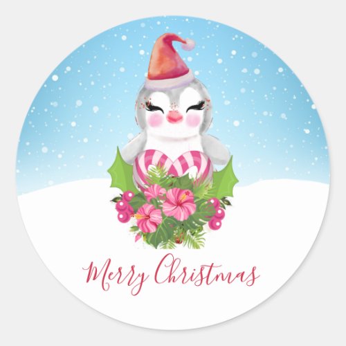 Cute Christmas Penguin in Santa Hat Classic Round Sticker