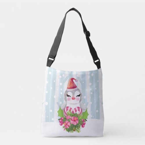 Cute Christmas Penguin in Santa Hat Crossbody Bag