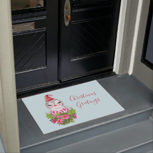 Cute Christmas Penguin in Santa Hat Doormat