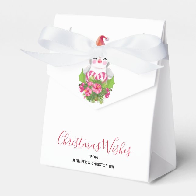 Cute Christmas Penguin in Santa Hat Favor Boxes (Front Side)