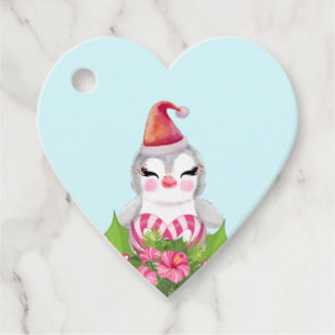 Cute Christmas Penguin in Santa Hat Favor Tags