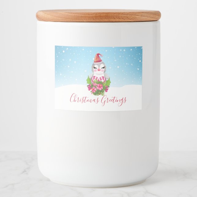 Cute Christmas Penguin in Santa Hat Food Label (Front)