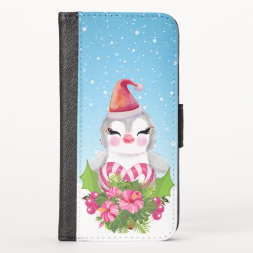 Cute Christmas Penguin in Santa Hat iPhone X Wallet Case
