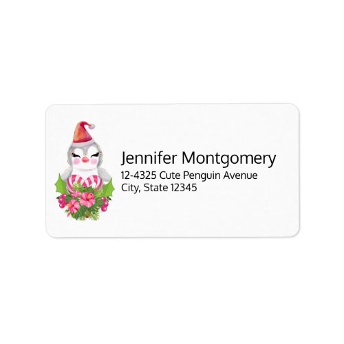 Cute Christmas Penguin in Santa Hat Label