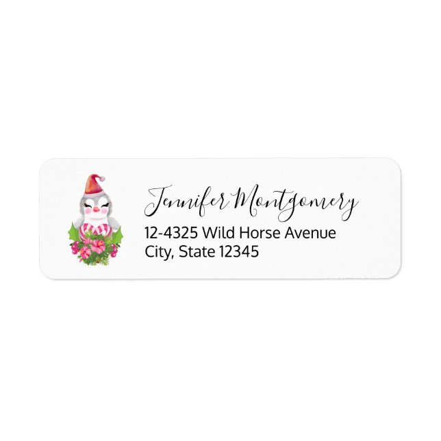 Cute Christmas Penguin in Santa Hat Label (Front)