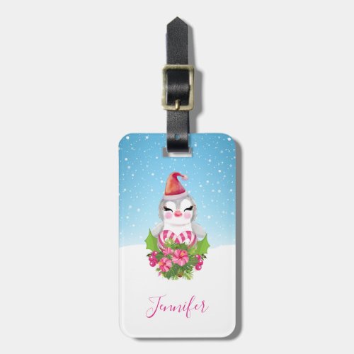 Cute Christmas Penguin in Santa Hat Luggage Tag