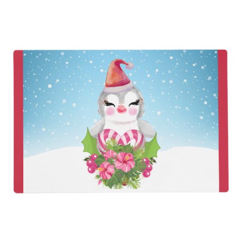 Cute Christmas Penguin in Santa Hat Placemat