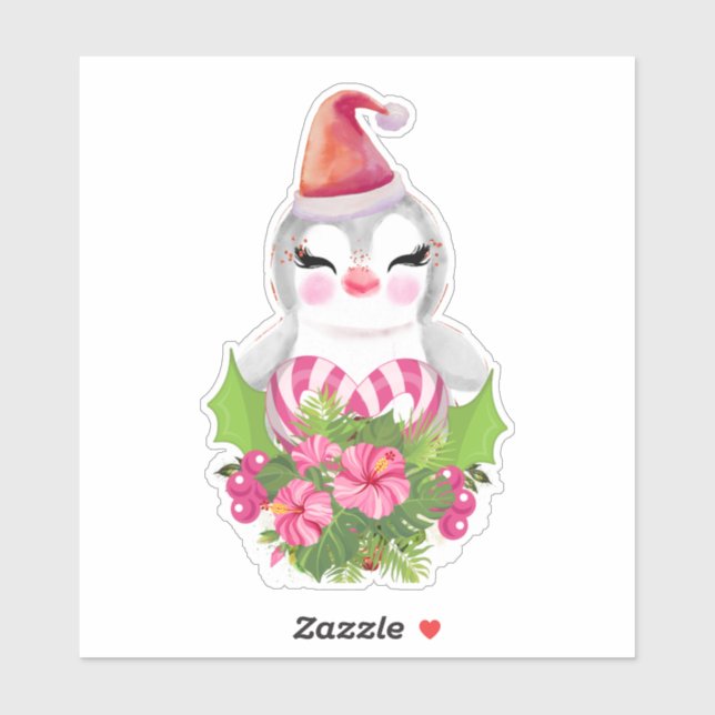 Cute Christmas Penguin in Santa Hat Sticker (Sheet)